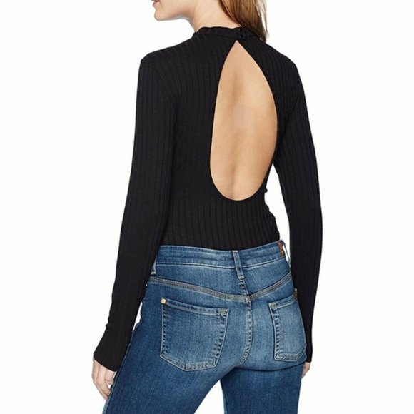 🆕 NWT - Kensie Open Back Long Sleeve Bodysuit In Black - Small - Picture 1 of 11